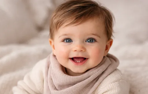 Bébé souriant montrant ses premières dents